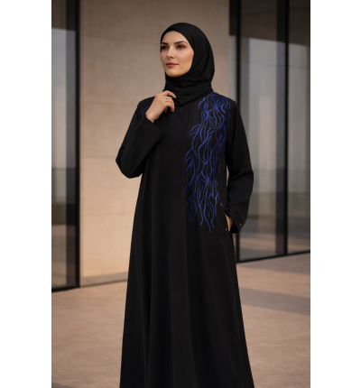 عباية سوداء بتطريز ازرق عصري