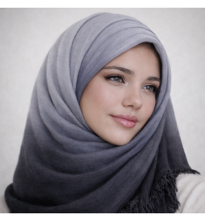 حجاب أومبريه رمادي فحمي – ستايل خليجي فاخر