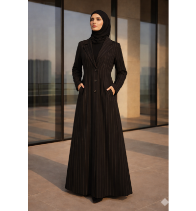 عباية اسود مخطط بقصة كلاسيك