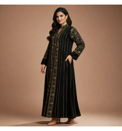 درّاعة سوداء مطرزة بخيوط ذهبية |  Black Embroidered Daraa with Gold Detail