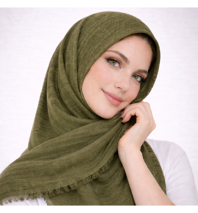 حجاب لنن مجعّد – أخضر زيتوني