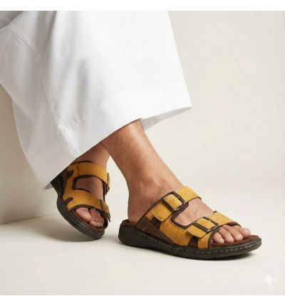 صندل جلد كاجوال بإبزيم مزدوج