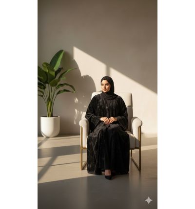 عباية مخمل اسود شتوية 