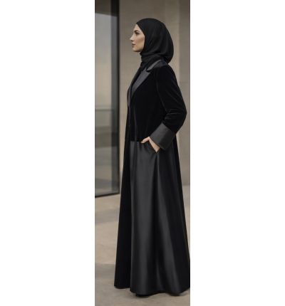 عباية سوداء مخملي وقماش ناعم فاخر 