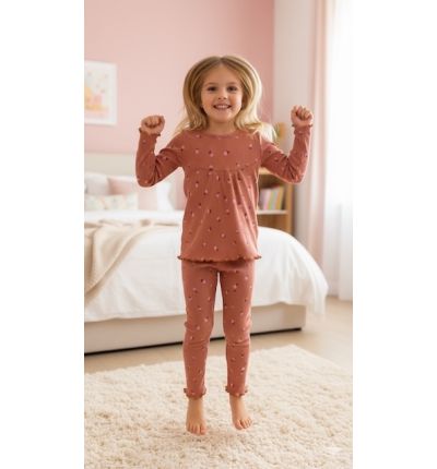 بيجاما أطفال برتقالية بنقشة ورود صغيرة Kids Orange Floral Pajama