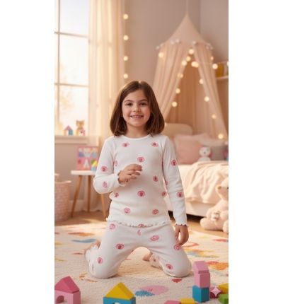 بيجاما أطفال قطن بنقشة فراولة Kids Cotton Pajama Set – Strawberry Print
