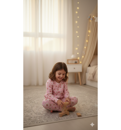 بيجاما أطفال وردية بنقشة قلوب وزهور Kids Pink Floral Heart Pajama Set