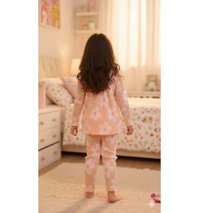 بيجاما أطفال قطن بنقشة ورد كبيرة Kids Cotton Pajama Set – Floral Print