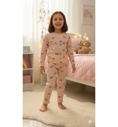  بيجاما أطفال قطن بنقشة بنفسجية  Kids Cotton Pajama Set – Purple Print