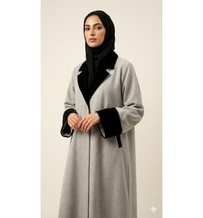 عباية شتوية رمادي بيج كلاسيك