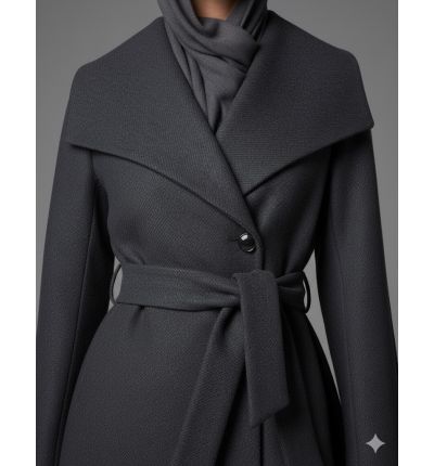 عباية كوت سوداء بحزام وقَصّة أنيقة