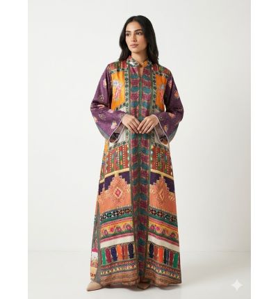 عباية فاخرة بنقشة تراثية متعددة الألوان