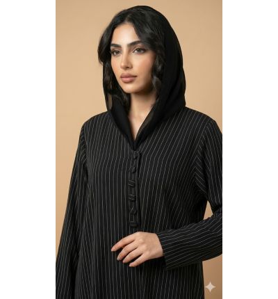 عباية سوداء مخططه باللون الأبيض 