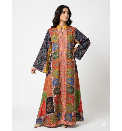 عباية فاخرة بنقشة تراثية متعددة الألوان