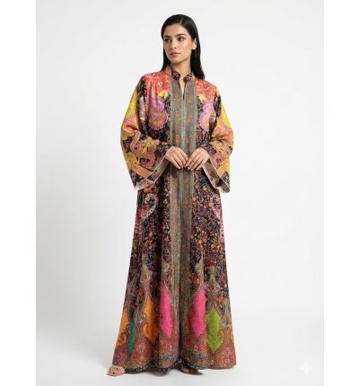 عباية فاخرة بنقشة تراثية متعددة الألوان
