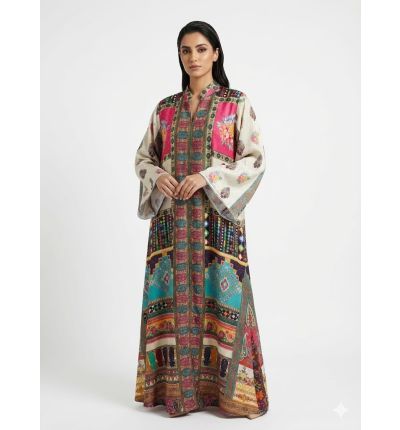 عباية فاخرة بنقشة تراثية متعددة الألوان