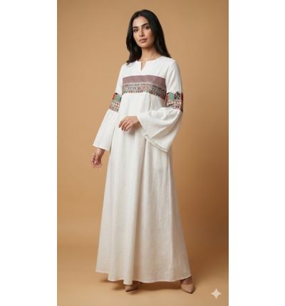 جلابية قطنية بتطريز تراثي | Embroidered Cotton Jalabiya