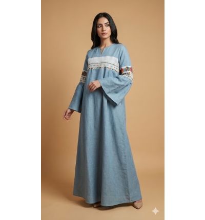 جلابية قطنية بتطريز تراثي | Embroidered Cotton Jalabiya