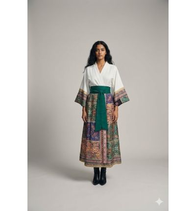 فستان مشجّر بحزام عريض|Patterned Dress with Wide Belt