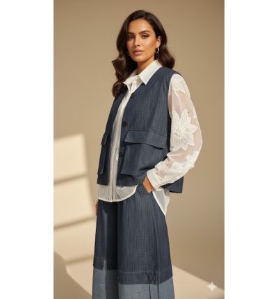 فيست جينز بدون أكمام بقصة عصرية| Modern Navy Sleeveless Vest