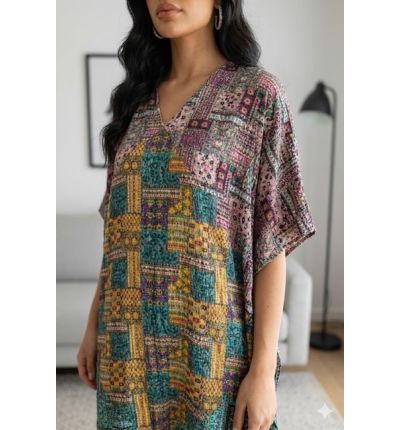 درّاعة قطن متعددة الألوان بقصة واسعة|Multicolor Cotton Daraa with Loose Fit