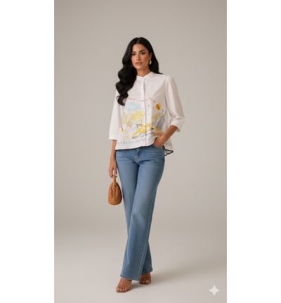 بلوزة بيضاء بتطريز فني|White Artistic Embroidered Blouse