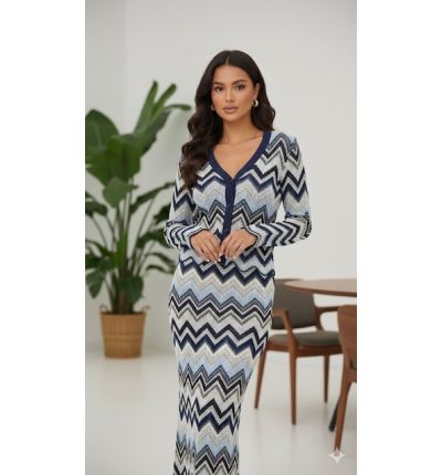 فستان مع جاكيت بنقشة زيكزاك|Zigzag Dress with Cardigan 