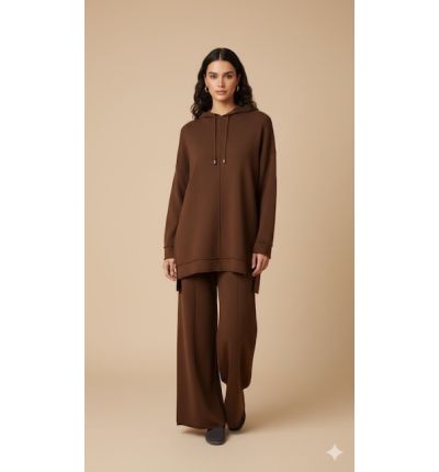 طقم هودي وبنطلون واسع بتصميم مريح|Hoodie & Wide-Leg Pants Set