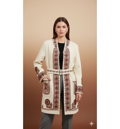 كاردغان صوفي مطرز بحزام – لون عاجي