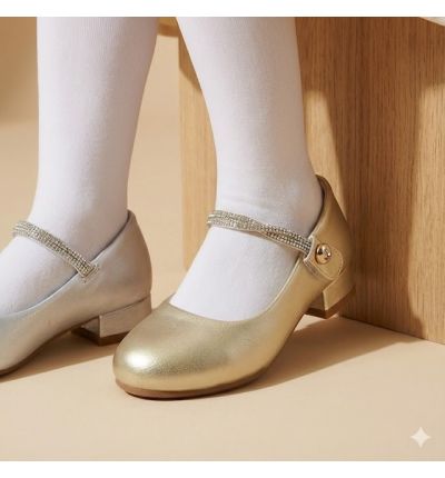 حذاء بناتي أنيق بتفصيل مزخرف ورباط