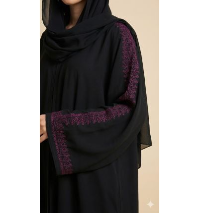 عباية سوداء بتطريز بنفسجي أنيق 