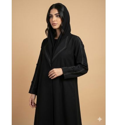 عباية سوداء بخياطة ظاهرة