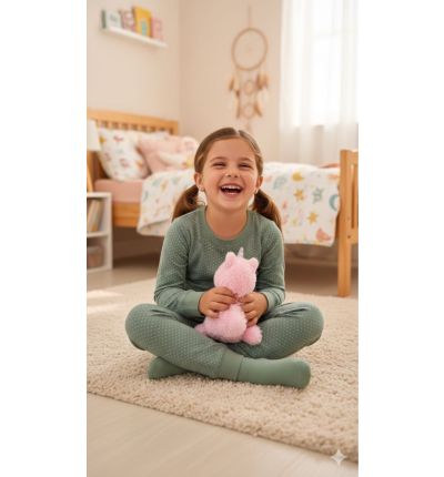 بيجاما أطفال قطنية خضراء بنقشة نقاط  Kids Cotton Pajama Set – Green Dot Print