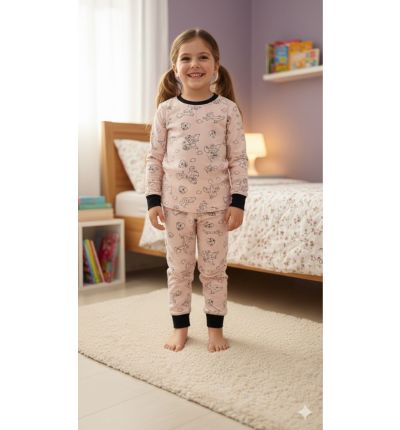 بيجاما أطفال قطنية وردية بنقشة شخصيات  Kids Cotton Pajama Set – Pink Character Print