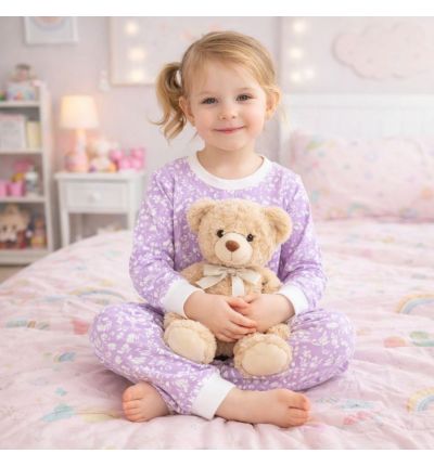 بيجاما أطفال قطنية بنقشة ناعمة – بنفسجي Kids Cotton Pajama Set – Soft Pattern (Purple)