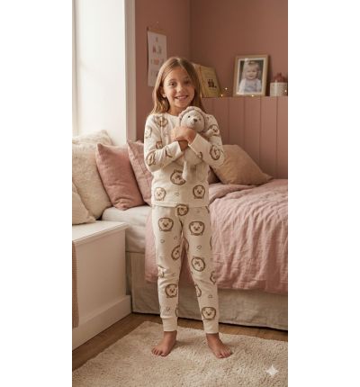  بيجاما أطفال بنقشة دبدوب – بيج Kids Pajama Set – Teddy Bear Print (Beige)