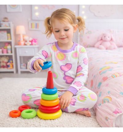 بيجاما أطفال بنقشة قلوب ملونة  Kids Pajama Set – Colorful Hearts