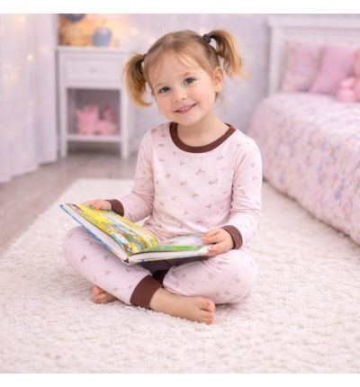  بيجاما أطفال وردي فاتح بنقشة ناعمة Kids Pajama Set – Light Pink Minimal Print
