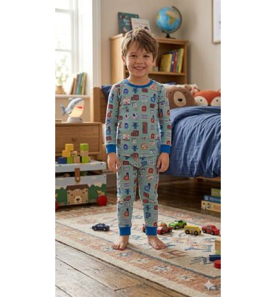 بيجاما أطفال ولادي بطبعات ألعاب ملونة  Boys Colorful Toys Print Pajama Set