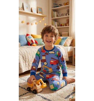 بيجاما أطفال ولادي بطبعات سيارات ومركبات  Boys Vehicles Print Pajama Set