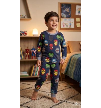  بيجاما أطفال ولادي بطبعات أبطال خارقين Boys Superhero Print Pajama Set