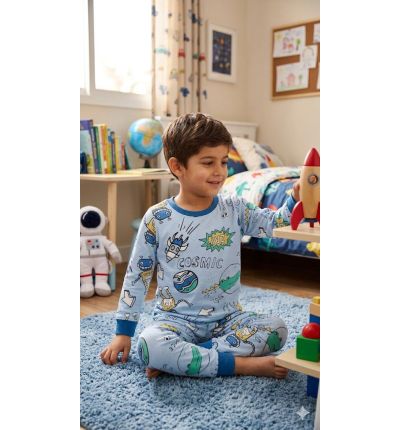 بيجاما أطفال ولادي بطبعات فضاء Boys Space Print Pajama Set