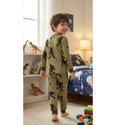 بيجاما أطفال زيتية بنقشة عصرية Kids Olive Pattern Pajama Set