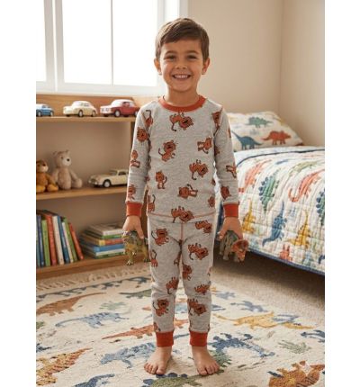 بيجاما أطفال رمادي بنقشة حيوانات Kids Grey Animal Print Pajama