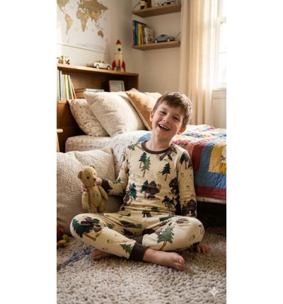 بيجاما أطفال بيج بنقشة طبيعة Kids Beige Nature Print Pajama