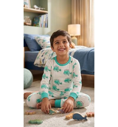 بيجاما أطفال نقشة سمك قطن ناعم Kids Fish Print Cotton Pajama Set