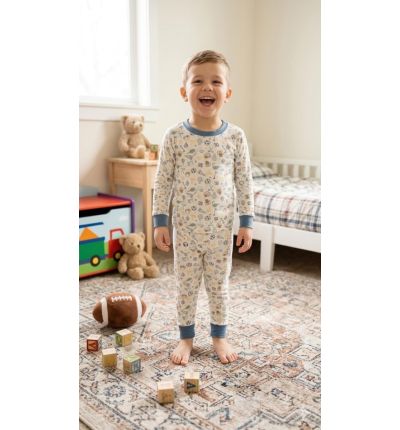 بيجاما أطفال قطنية بنقشة رياضية – Sports Kids Cotton Pajama Set