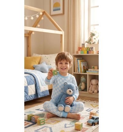 بيجاما أطفال قطنية مربعات زرقاء – Kids Blue Check Pajama Set