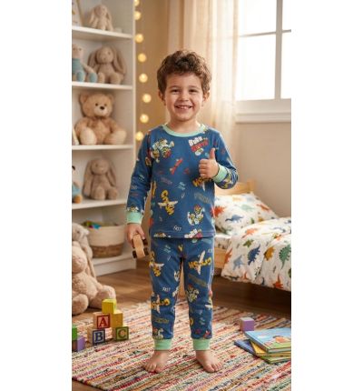 بيجاما أطفال قطنية بنقشة ديناصورات ملونة – Kids Dinosaur Print Pajama Set