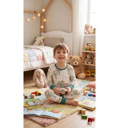 بيجاما أطفال بنقشة النخيل القطنية – Kids Palm Tree Pajama Set